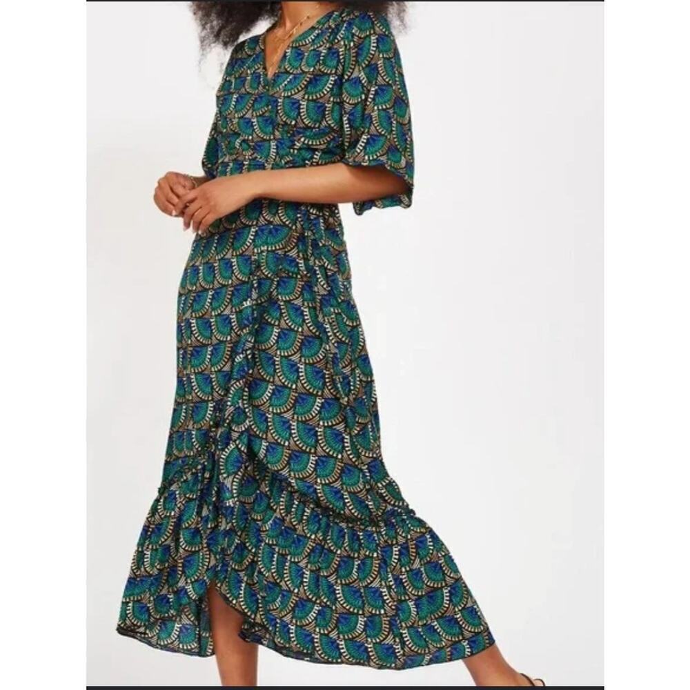 Silk & Salt Journey Maxi wrap dress women's green/blue Size Large Office Vibrant